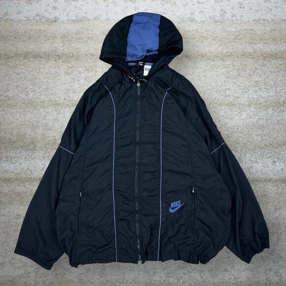 Vintage Nike Windbreaker Jacket Jet Black Nylon Purple Swoosh Full Zip 90s